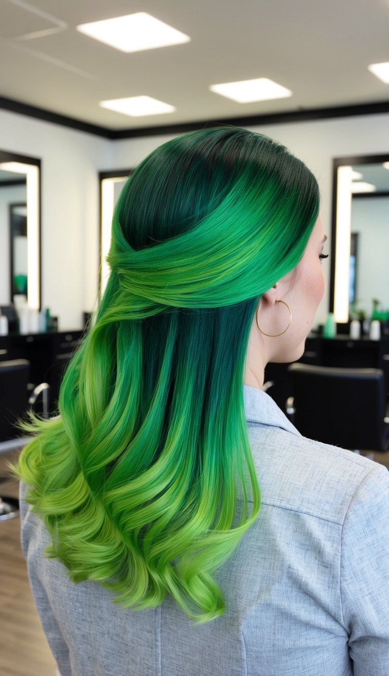 moss and apple green melt hair