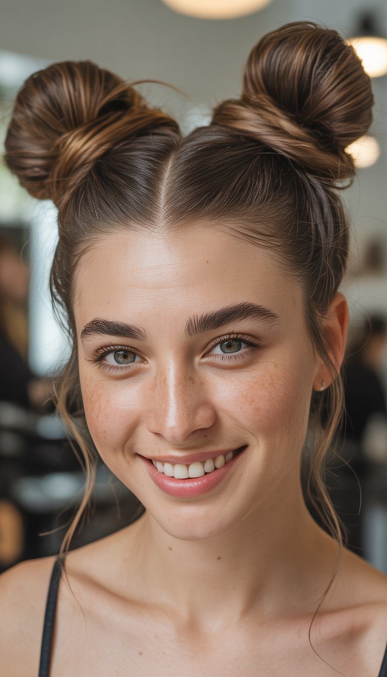 space buns with refined accessories hairstyle